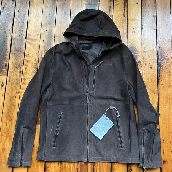 NWT Garrett Mens 54 (Fits US Large) Leather Jacket Hooded Full Zip Made in Italy - Picture 2 of 13